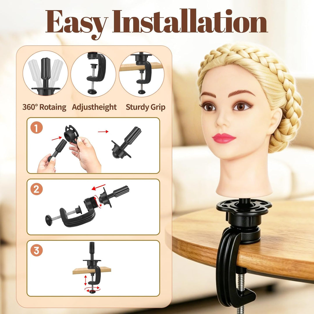 Yofuly 26 Zoll Trainingsköpfe, 80% Echthaar Kosmetik Schaufensterpuppenkopf mit Tischklemme & DIY-Ha