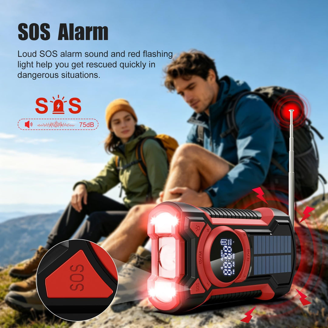 5000 mAh Handkurbel Notfallradio, Wasserdichtes Solarbetriebenes Überlebensradio, Tragbares Bluetoot