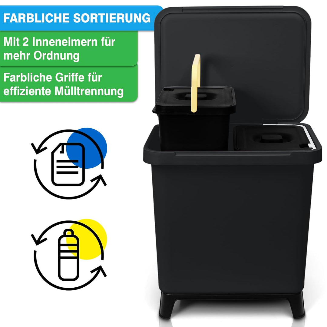 YourCasa® Mülleimer 2 Fächer [20L] im exklusiven Design Mülltrennsystem - Mülleimer Küche mit Deckel