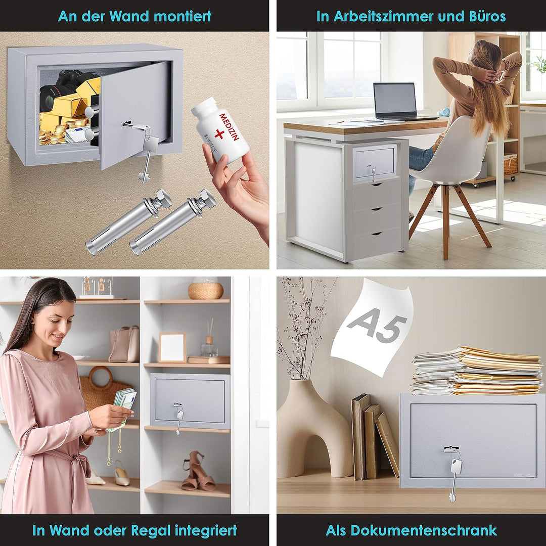 KESSER® Tresor Möbeltresor mit Doppelbartschloss, Safe Geldschrank Boden-Wandtresor Wandsafe 30x20x2