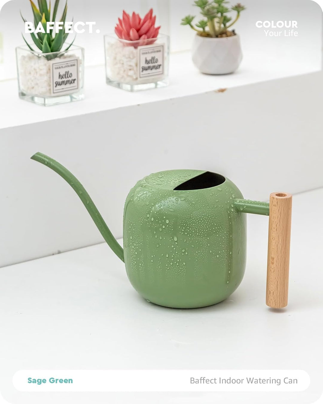 Baffect Giesskanne für den Innenbereich, 1,2 l, Edelstahl, Bonsai-Giesskanne mit glattem Griff, Meta