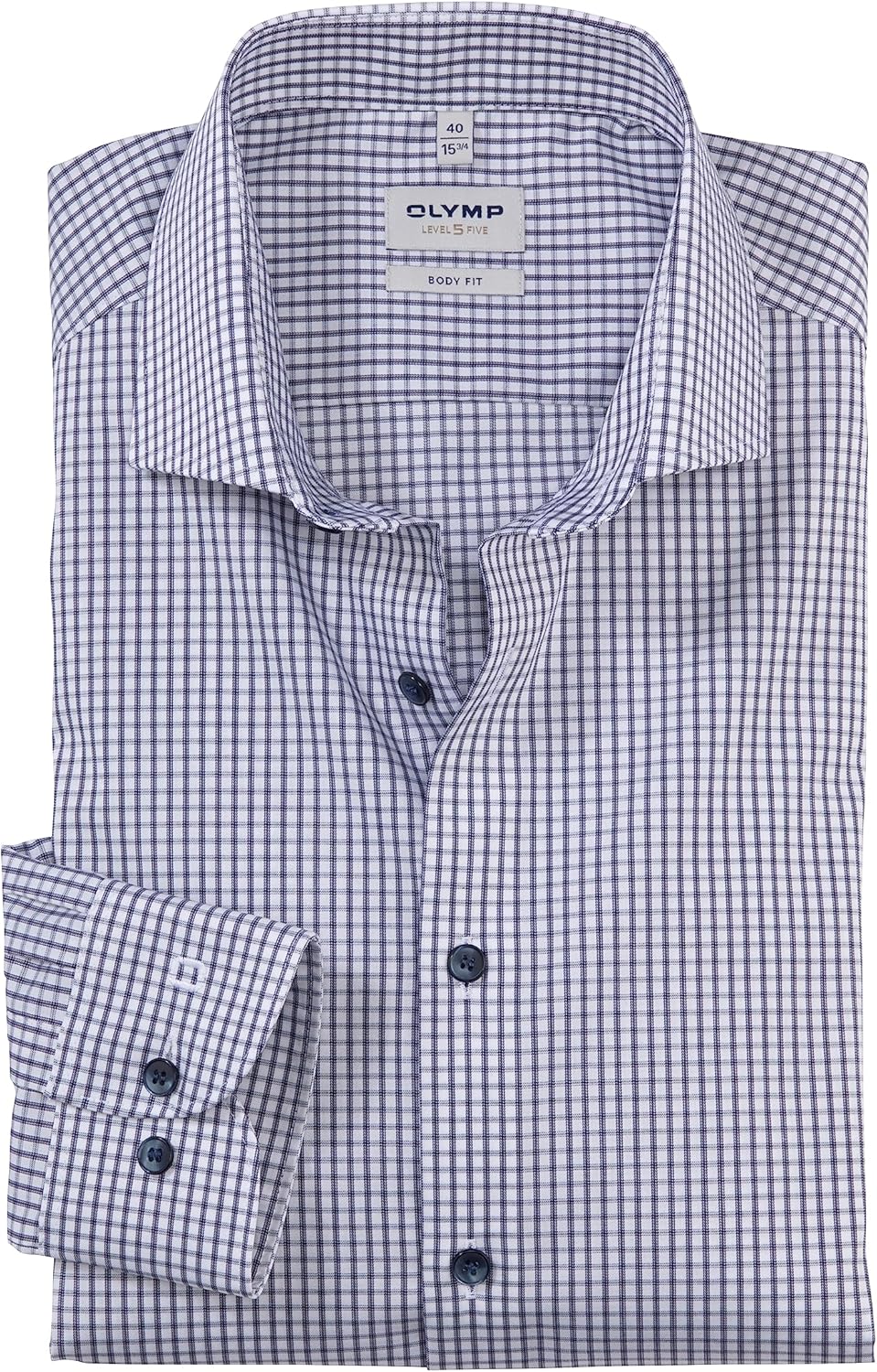 OLYMP Herren Businesshemd Langarm Level Five,Gitter Karo,Body fit,Royal Kent 37 Marine 18, 37 Marine
