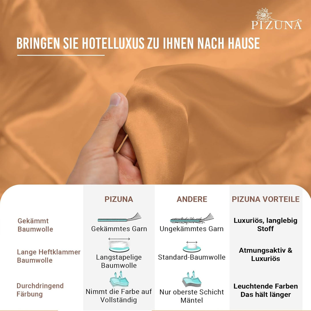 Pizuna 400 Fadenzahl aus Baumwolle Bettwäsche Aprikosenorange, 100% Langstaple Baumwolle Bettbezug u