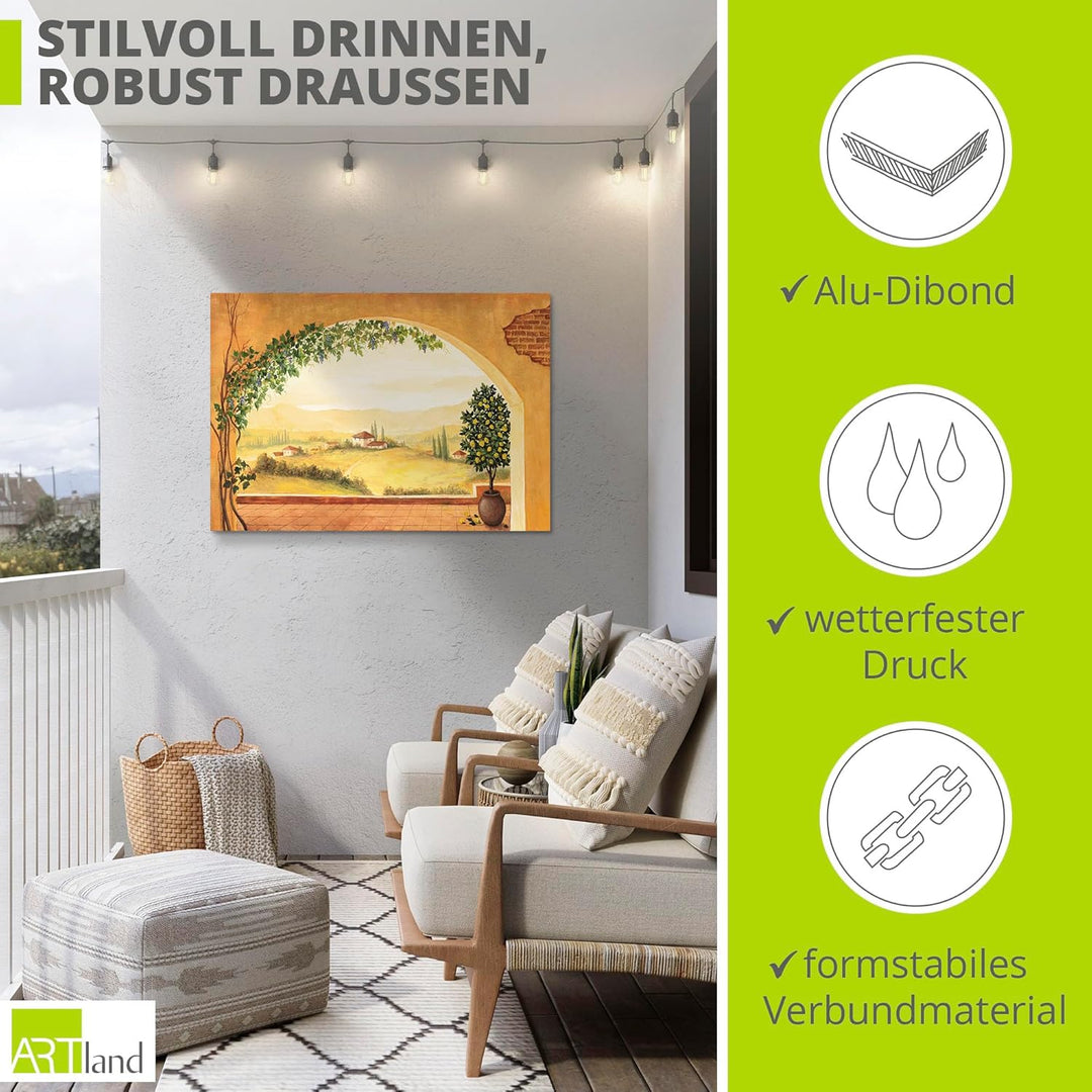 ARTland Wandbild Alu Verbundplatte für Innen & Outdoor Bild 70x50 cm Fensterblick Fenster Toskana La