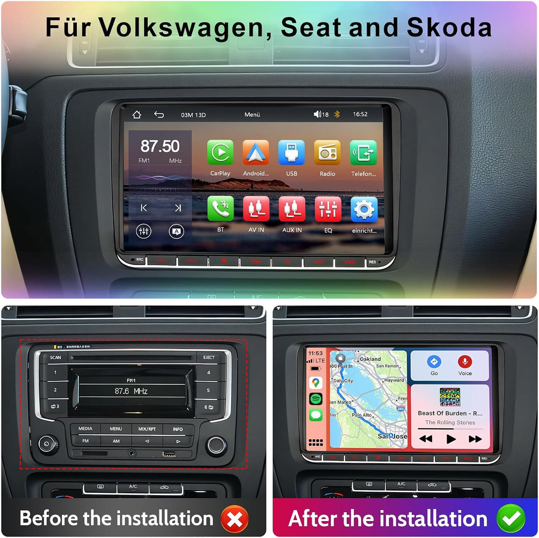 Autoradio mit Navi Bildschirm für VW Golf 5/6 Seat Passat Sharan Tiguan,9 Zoll Golf Radio mit Apple