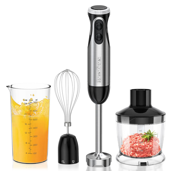 Bonsenkitchen Stabmixer 4-in-1, 1000W Elektrischer Pürierstab mit stufenloser Geschwindigkeitsregelu