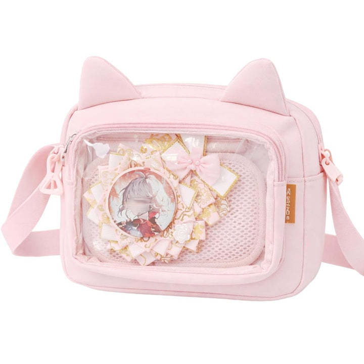 Kleine Ita Messenger Tasche für Damen, Kawaii Crossbody Tasche mit transparentem Pins Display-Fenste