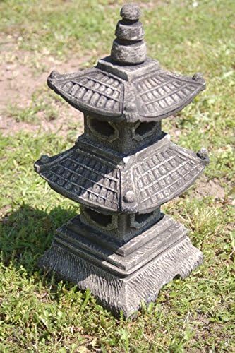 Steinfigur 2-stöckige Pagode Japanhaus Sandstein Gartendeko Figur Steinlaterne 35 cm hoch GRAU