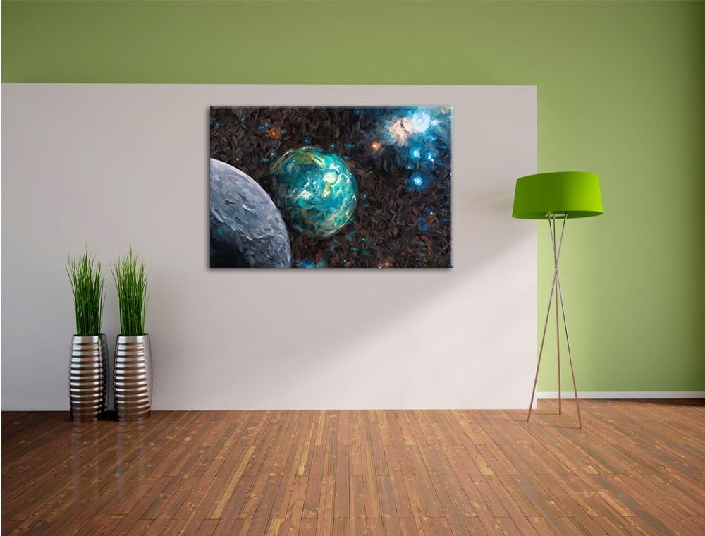 Pixxprint Planet Erde im Kosmos Kunst als Leinwandbild/Grösse: 100x70 / Wandbild/Kunstdruck/fertig b