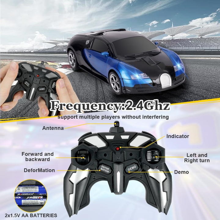 HOTUT Ferngesteuertes Auto, 1:18 Transformer Roboter mit 2.4GHz Fernbedienung, Polizeiauto für Junge