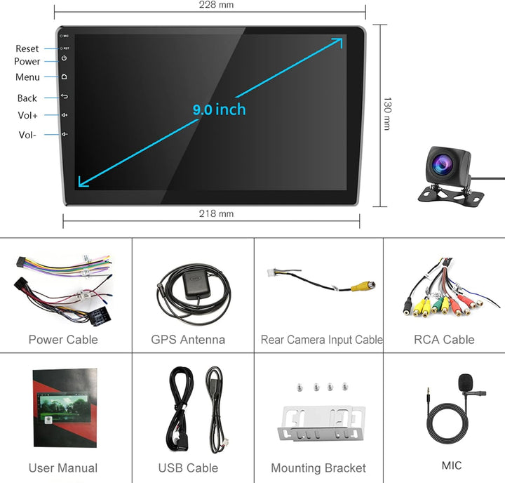 2GB+64GB Autoradio Kabelloses Carplay Android Auto Android 13 Radio mit Navi 9 Zoll Touchscreen 2 Di