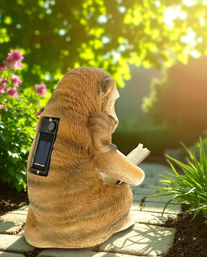 Kremers Schatzkiste Solar Erdmännchen Mama liest Kind vor Figur Gartenfigur 20 cm Meercat Tierfigur