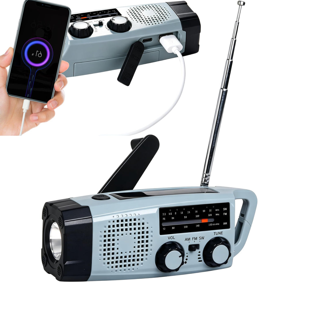 Solar Kurbel Notfall Radio, AM FM Kurbelradio Dynamo Notfallradio mit 2000 mAh Powerbank SOS Alarm L