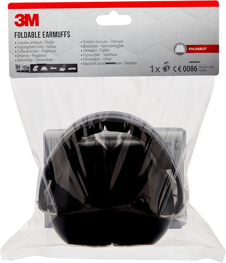 3M Kapselgehörschutz 90563E, Zusammenklappbarer Ohrenschützer, schwarz & Vollsichtschutzbrille Fahre