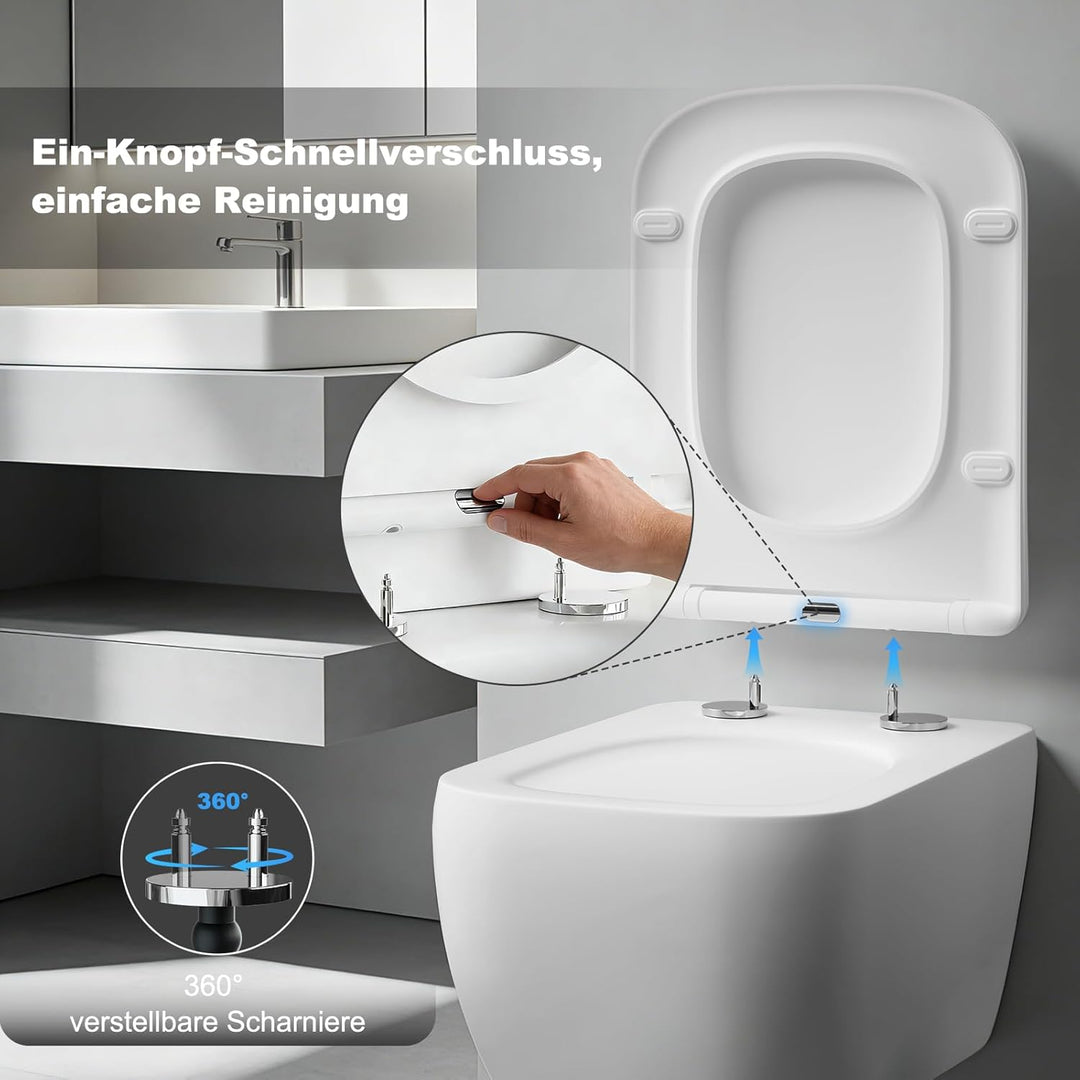 SURFOU Toilettendeckel mit Absenkautomatik, Hochwertiger UF/Duroplast WC Sitz in Eckiger-Form, mit S