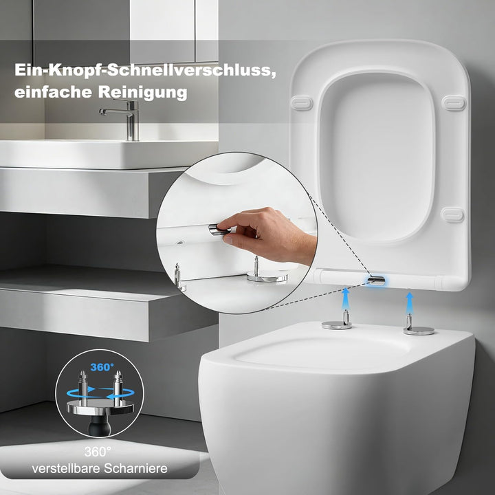 SURFOU Toilettendeckel mit Absenkautomatik, Hochwertiger UF/Duroplast WC Sitz in Eckiger-Form, mit S