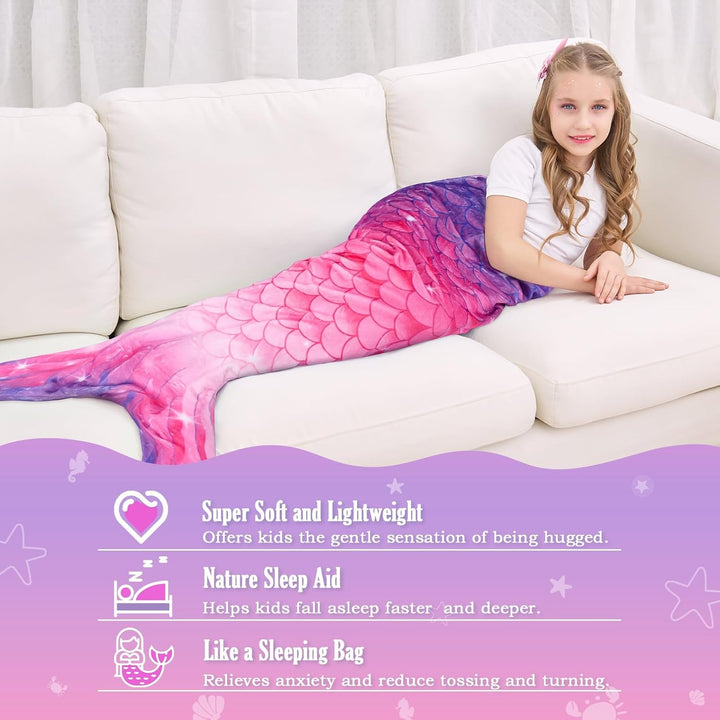 WERNNSAI Meerjungfrauen Schwanz Decke - Weiche Meerjungfrauen Decke für Kinder Mädchen 140cm x 60cm