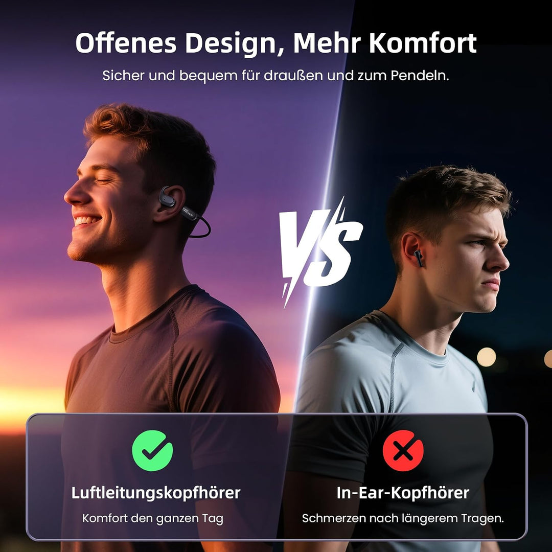 HIFI WALKER Open Ear Kopfhörer, Bluetooth 5.4, 32GB MP3, 15 Std Wiedergabe, HD Anrufe, für Laufen, R