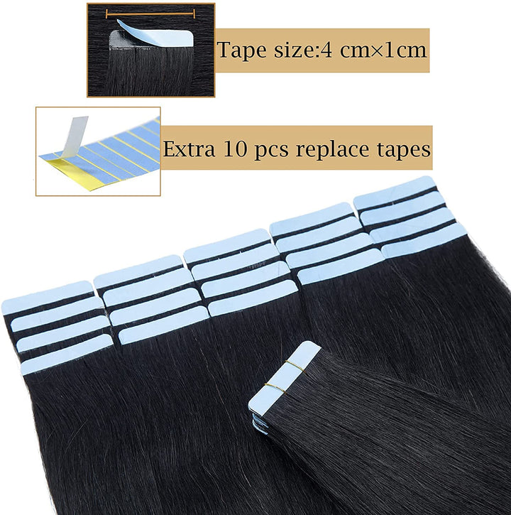 SEGO 40 Stück Tape in Extensions Echthaar 2.5g/pcs Klebeband Haarverlängerung 100% Remy Human Haar H