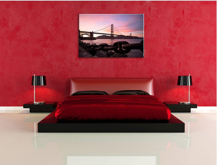 Pixxprint Golden Gate Bridge / 100x70cm Leinwandbild bespannt auf Holzrahmen/Wandbild Kunstdruck Dek
