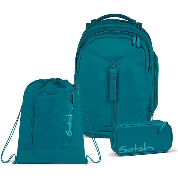 Satch Match Schulrucksack Set 3tlg. inkl. Schlamperbox und Sportbeutel Deep Petrol, Deep Petrol