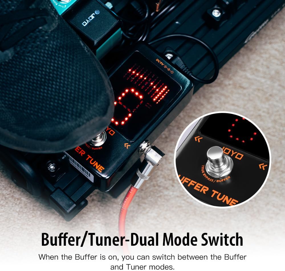 JOYO Buffer Tune Tuner Pedal mit Eingebautem Puffer Präziser Stimmung und LED-Bildschirm für Gitarre