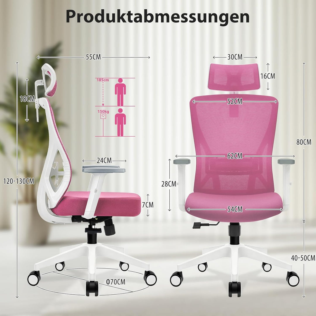 Bürostuhl ergonomisch, Schreibtischstuhl mit Kopfstütze, Lordosenstütze und höhenverstellbaren Armle
