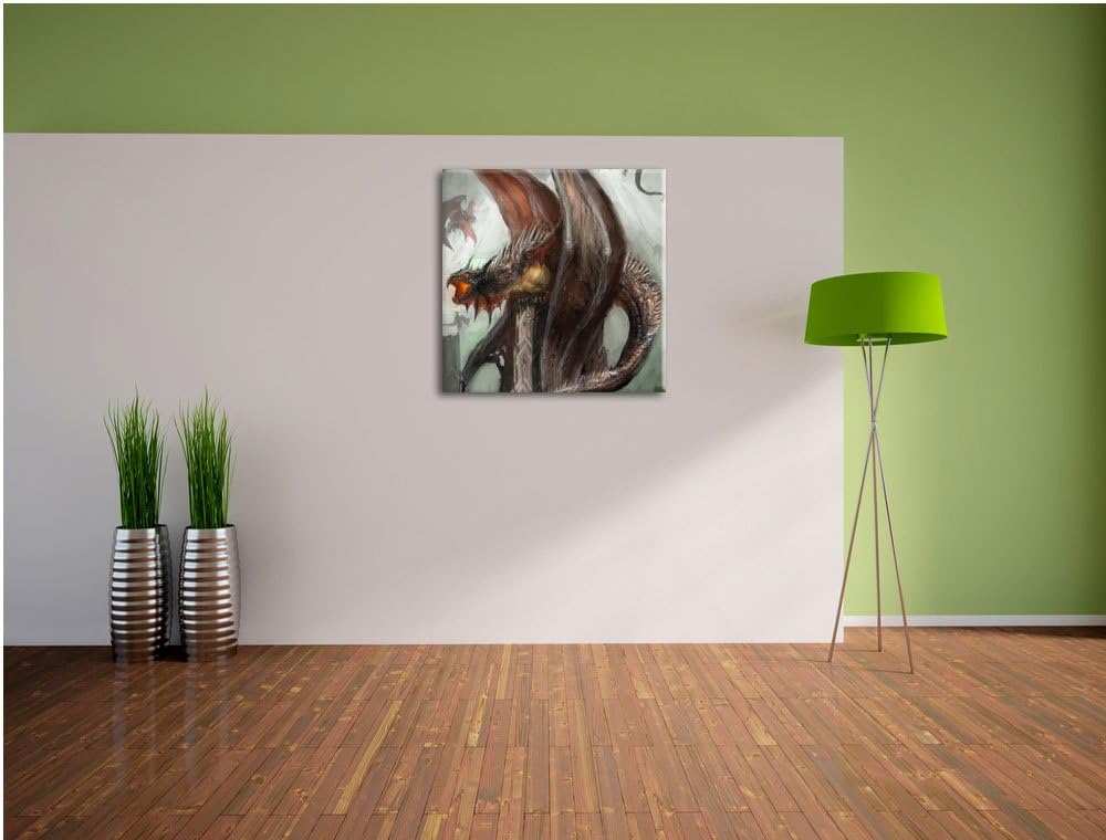 Pixxprint Dragons, Format: 70x70 auf Leinwand, XXL riesige Bilder fertig gerahmt mit Keilrahmen, Kun