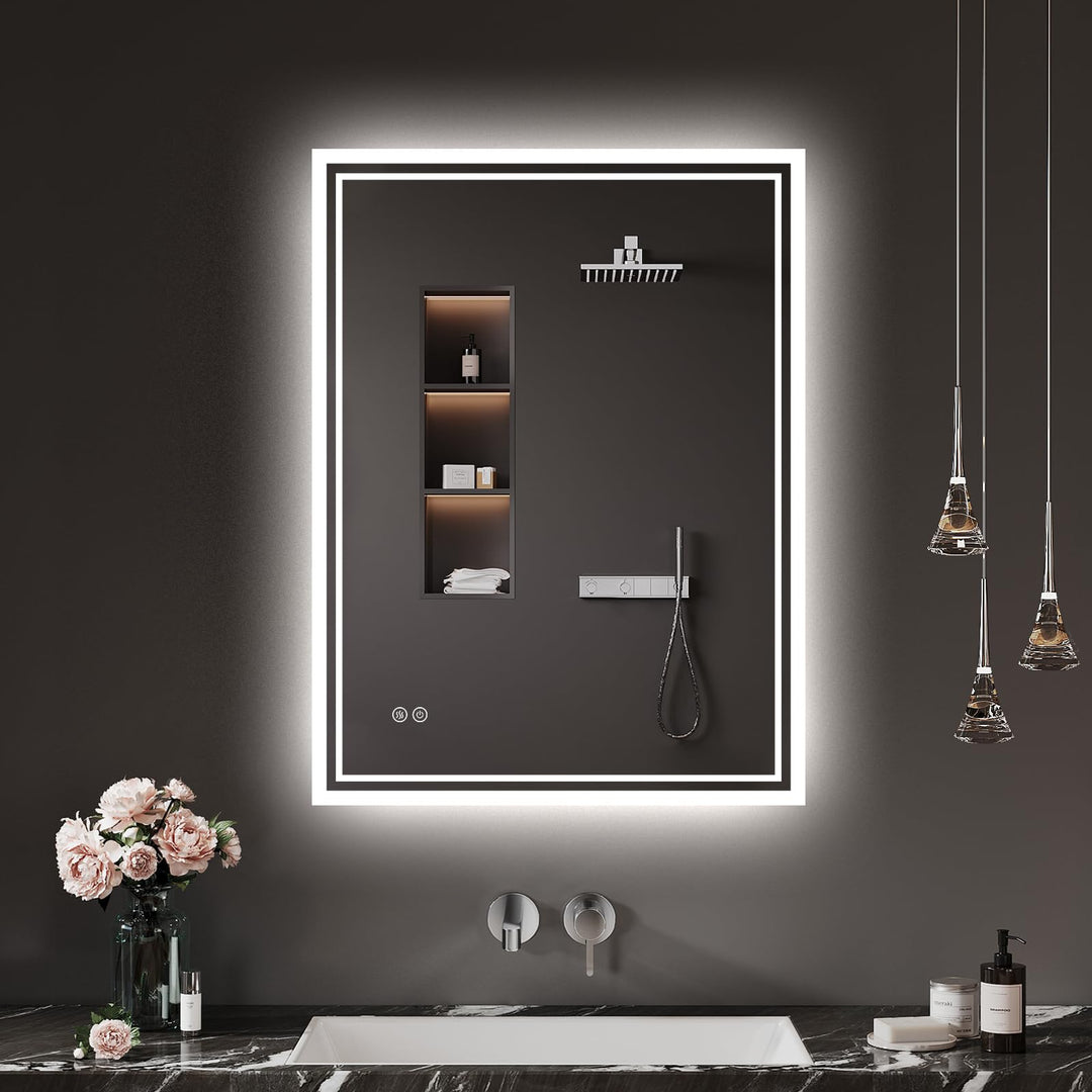 Badspiegel-mit-Beleuchtung 40x60cm: LED Badezimmer-Spiegel Badezimmerspiegel mit Beschlagfrei, Touch