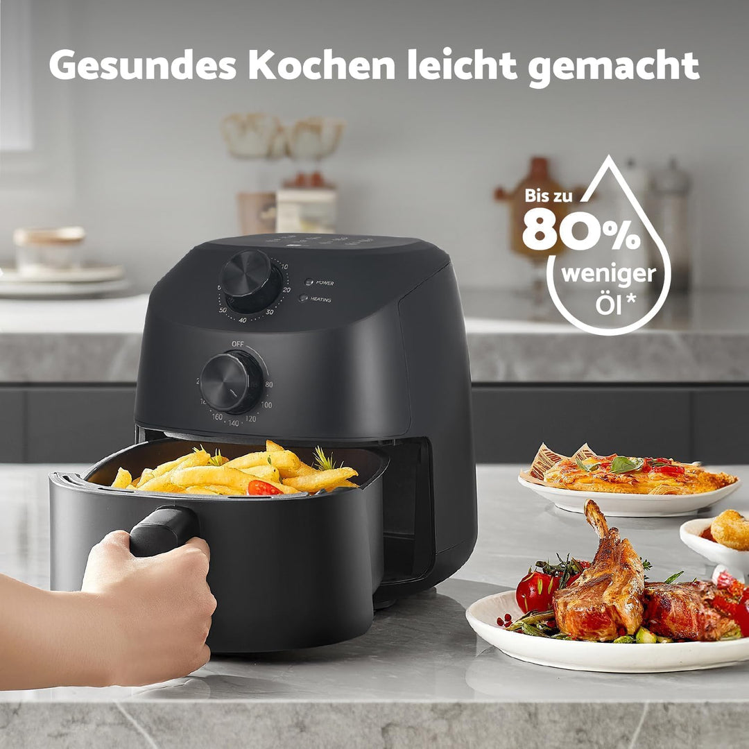 aeco Cube 2.0 Mini Airfryer – Kompakte Heissluftfritteuse, 2 Liter, BPA-frei, 60 Min. Timer, Antihaf