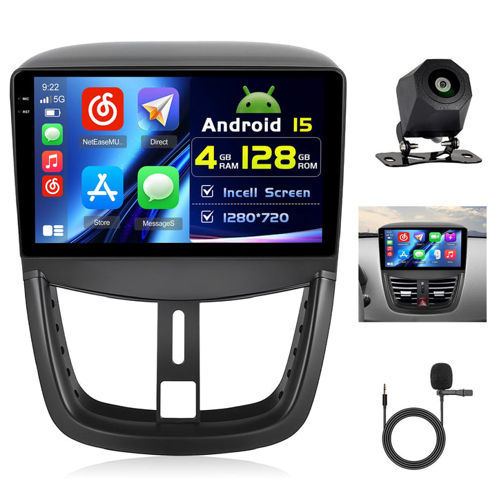 Hikity 4+128G 9" Android Autoradio für Peugeot 207 2006-2015 | Incell Touchscreen Wireless Carplay A