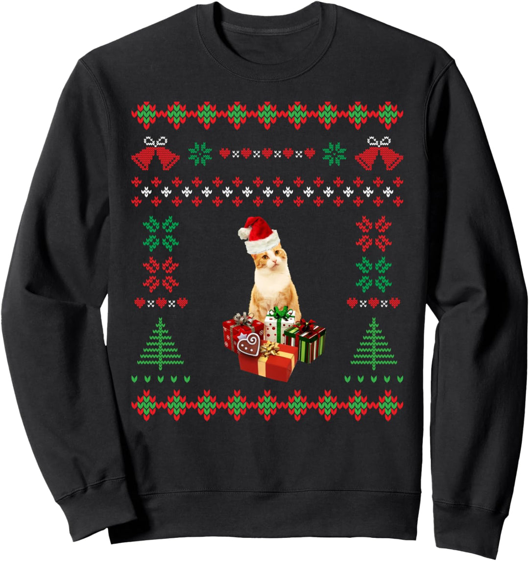 Ugly Christmas Sweater Weihnachten Weihnachtsmannmütze Katze Sweatshirt