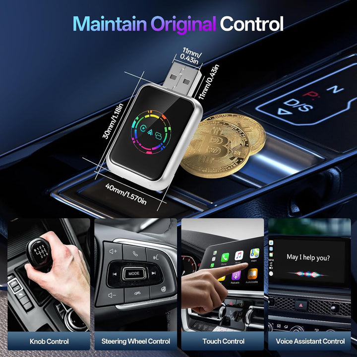4 in 1 CarPlay Wireless Adapter, Kabelgebunden zu Kabellos für CarPlay & Android Auto, mit MirrorLin