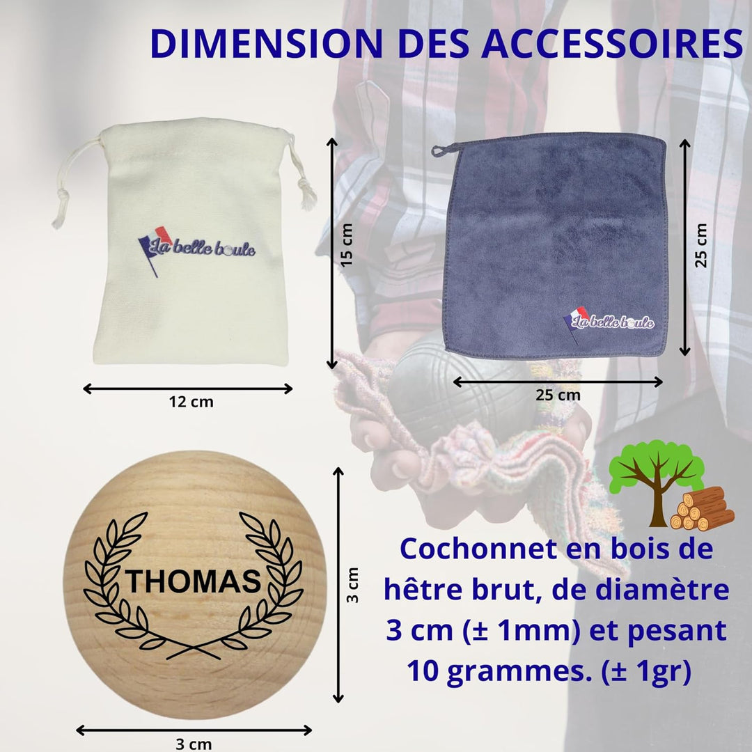 Set mit 3 personalisierbaren Boccia-Kugeln – Tasche für Boccia + Mikrofasertuch – Boccia-Kugel für W