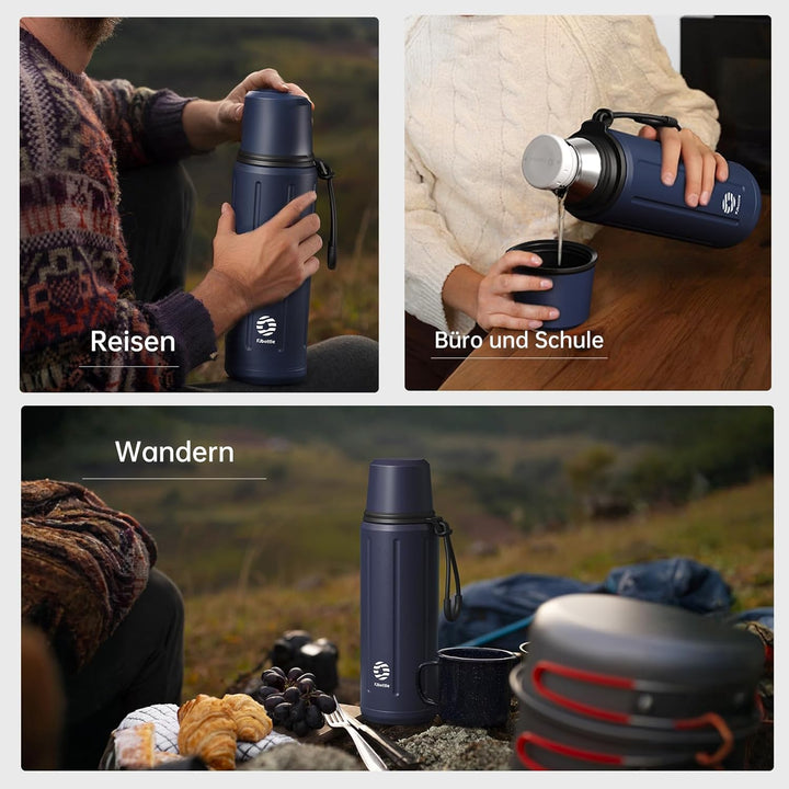 Thermoskanne mit Becher 1l (72 Stunden Kalt & 24 Stunden Heiss) Thermosflasche Kaffee Tee Thermobech