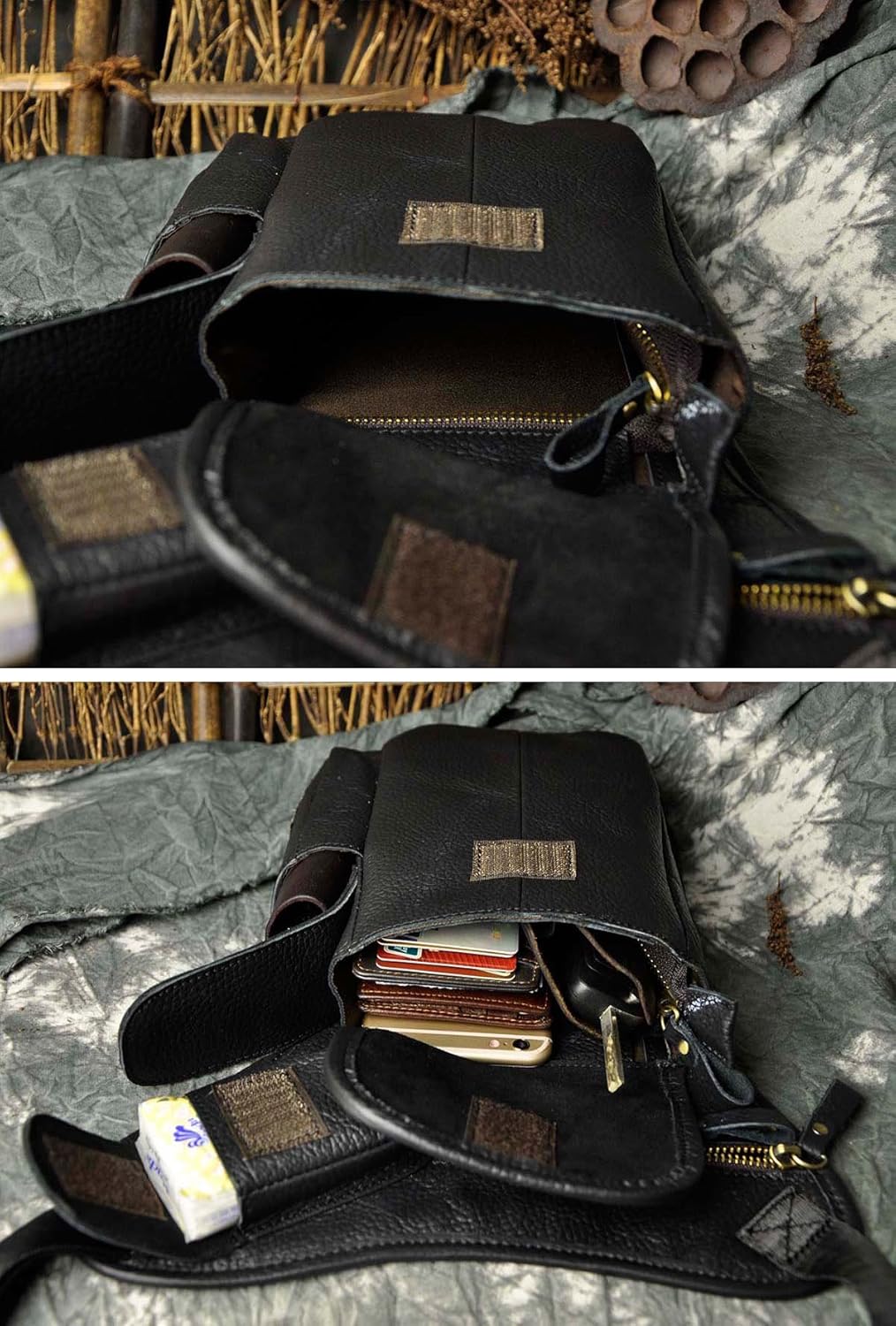 Le'aokuu Herren Echtes Leder Tasche Beinbeutel Beintasche Aussenbeintasche Hüfttasche Drop Leg Thigh