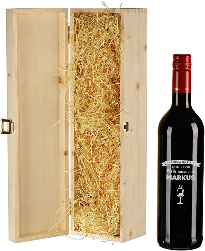 polar-effekt 2-TLG Wein Geschenkidee - mit Wunschname graviert - 700 ml Weinflasche und Kiste aus Na