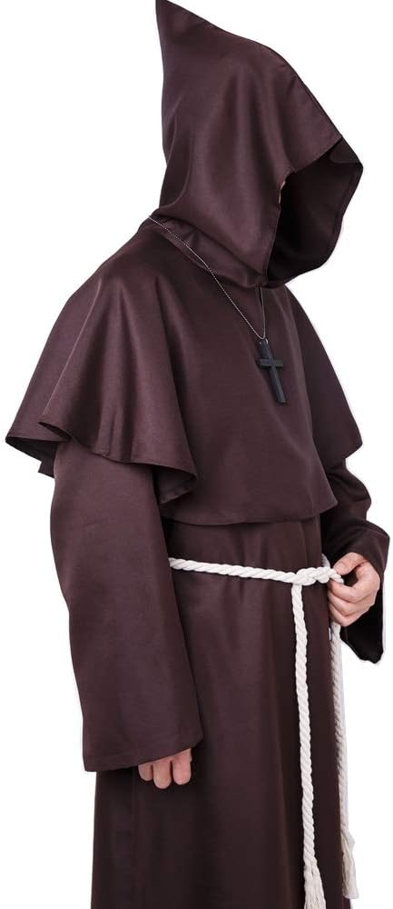 Myir JUN Mönch Robe Kostüm Mönch Priester Gewand Halloween Kostüm mit Kapuze Mittelalterliche Kapuze