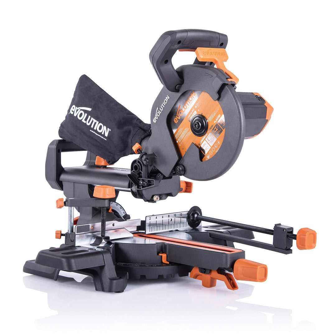 Evolution Power Tools - R210SMS+ Mehrzweck-Gleit-Gehrungssäge mit Plus Pack, 210 mm (230 V) R210-SMS