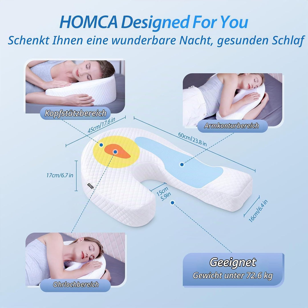 HOMCA Seitenschläferkissen U-förmiges Memory Foam Kopfkissen Ergonomisches Für Bauchschläfer und Sei