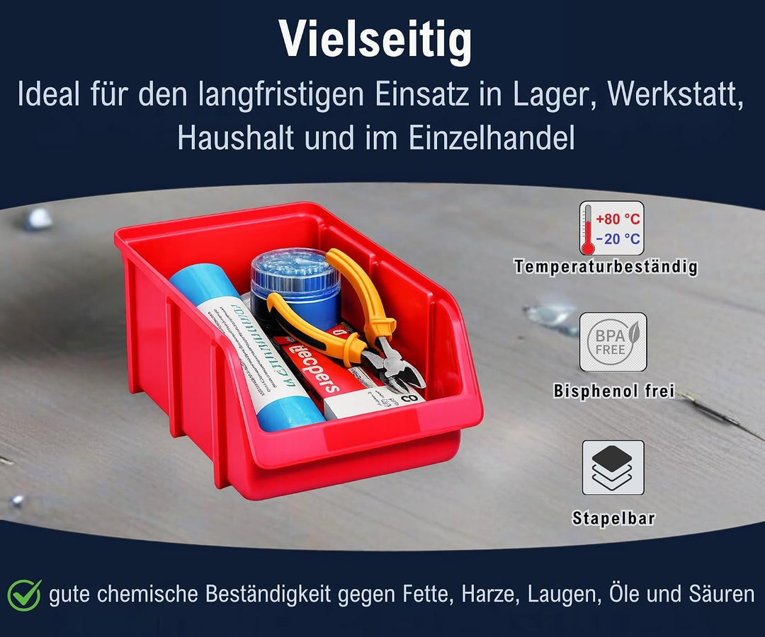 Hünersdorff 12x Sichtbox Stapelbox Lagerbox in Grösse 4, aus Polypropylen Grösse 4 Rot, Grösse 4 Rot