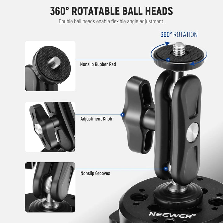 NEEWER 15,2cm Kamera Saugnapfhalterung mit Kugelkopf Magic Arm,Metall Autohalterung für Kamera/Actio