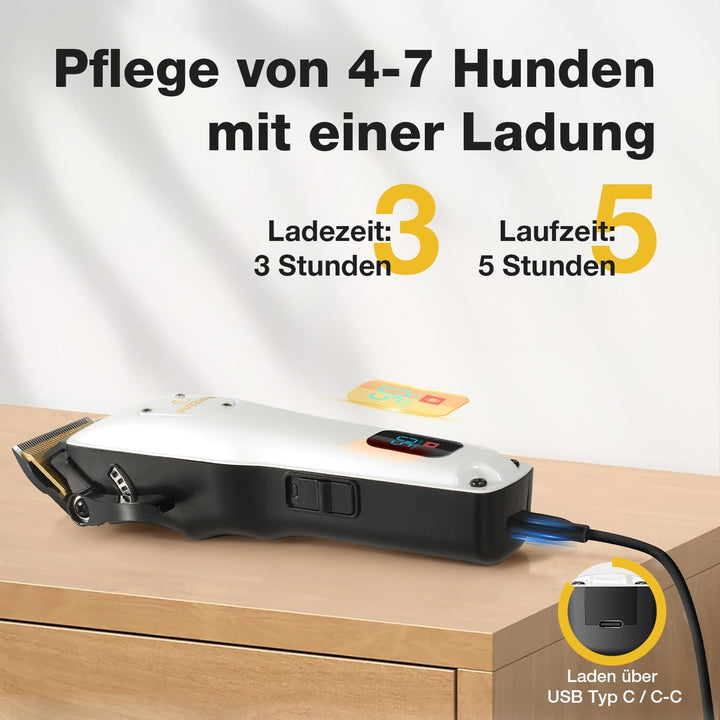 Leise Hundeschermaschine Dichtes Fell, Profi Schermaschine Hund aus Edelstahl,Professionelle Hunde H