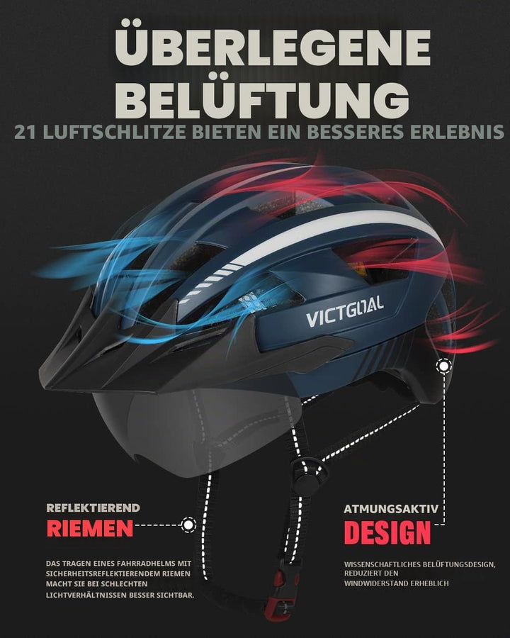 VICTGOAL Fahrradhelm Herren Damen MTB Helm mit Abnehmbarer Magnetische Schutzbrille Visier Atmungsak