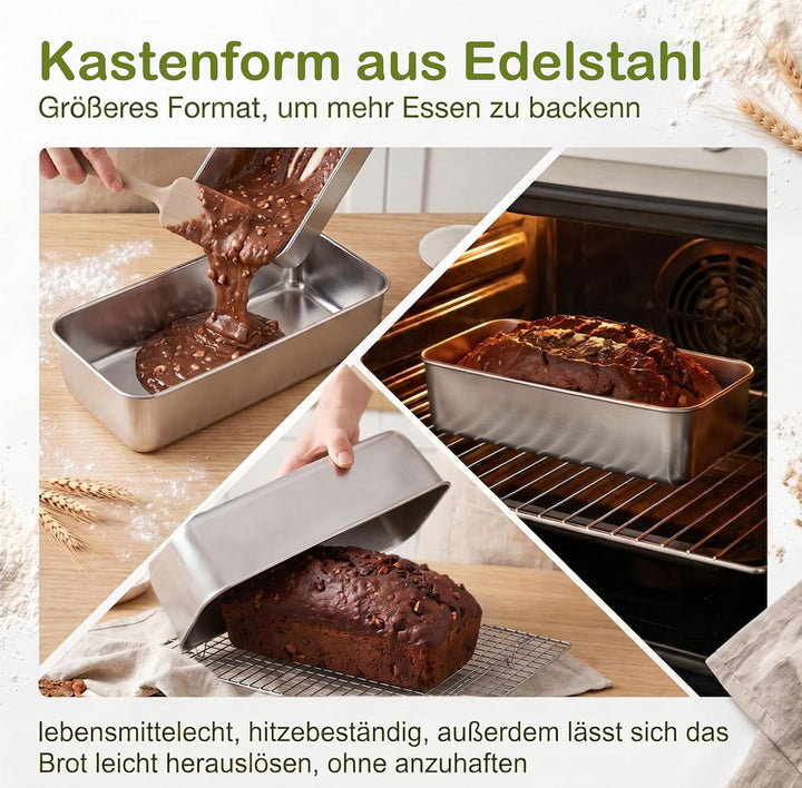 TEAMFAR 2 Stück Kastenform Kuchen, 31,5 cm Edelstahl Gross Brotbackform Brotform für Kuchen Toast Br