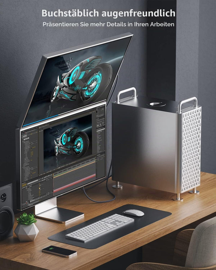 DisplayPort 1.4 auf HDMI 2.1 8K Kabel,Maxonar DP auf HDMI-Kabel 2m(6.6ft),[Aluminiumgehäuse,Nylongef