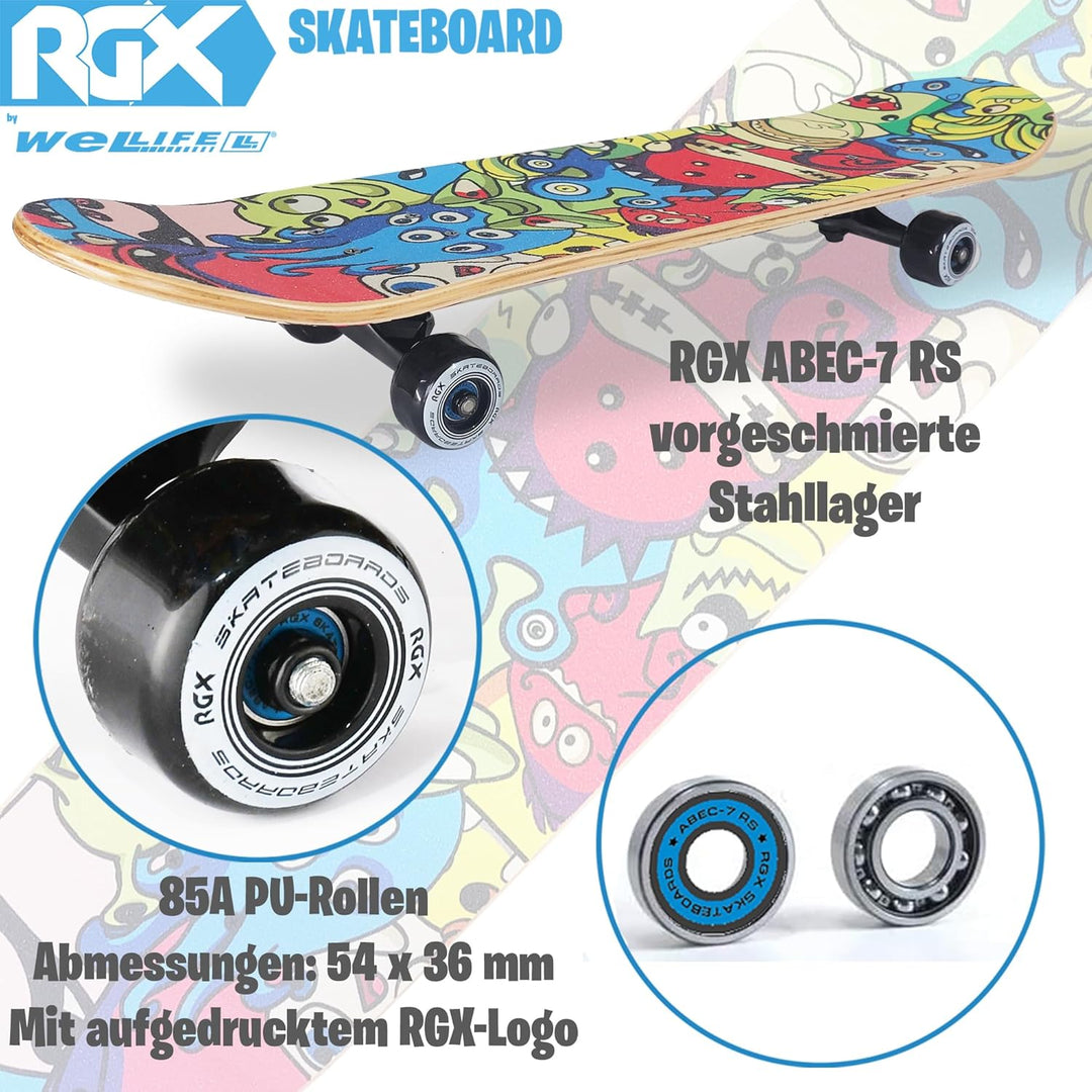 WeLLIFE Skateboard für Anfänger, 80x20cm Holz Skateboard Kinder, Jugendliche Erwachsene,ABEC-9 Kugel