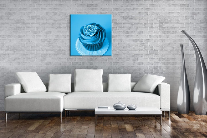deyoli appetitlicher Cupcake Format: 60x60 Effekt: Monocrome Blau als Leinwandbild, Motiv fertig ger