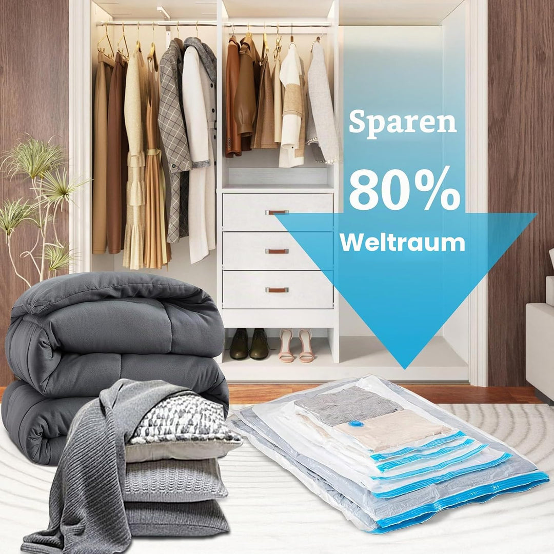 Vakuumbeutel für Kleidung mit Elektrischer Luftpumpe, 15PCS Vacuum Bags, 3xJumbo, 3xGross, 4xMittelg