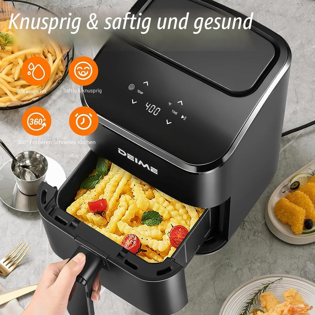 DEIME Heissluftfritteuse 2,5 l, kleiner digitaler Airfryer, platzsparend, kompakt, zum Backen, Aufwä